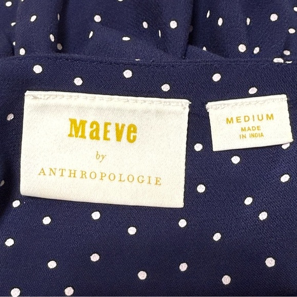 Maeve Anthropologie Pernille Navy Blue Polka Dot Puffy Sleeve Blouse Medium - Picture 7 of 9